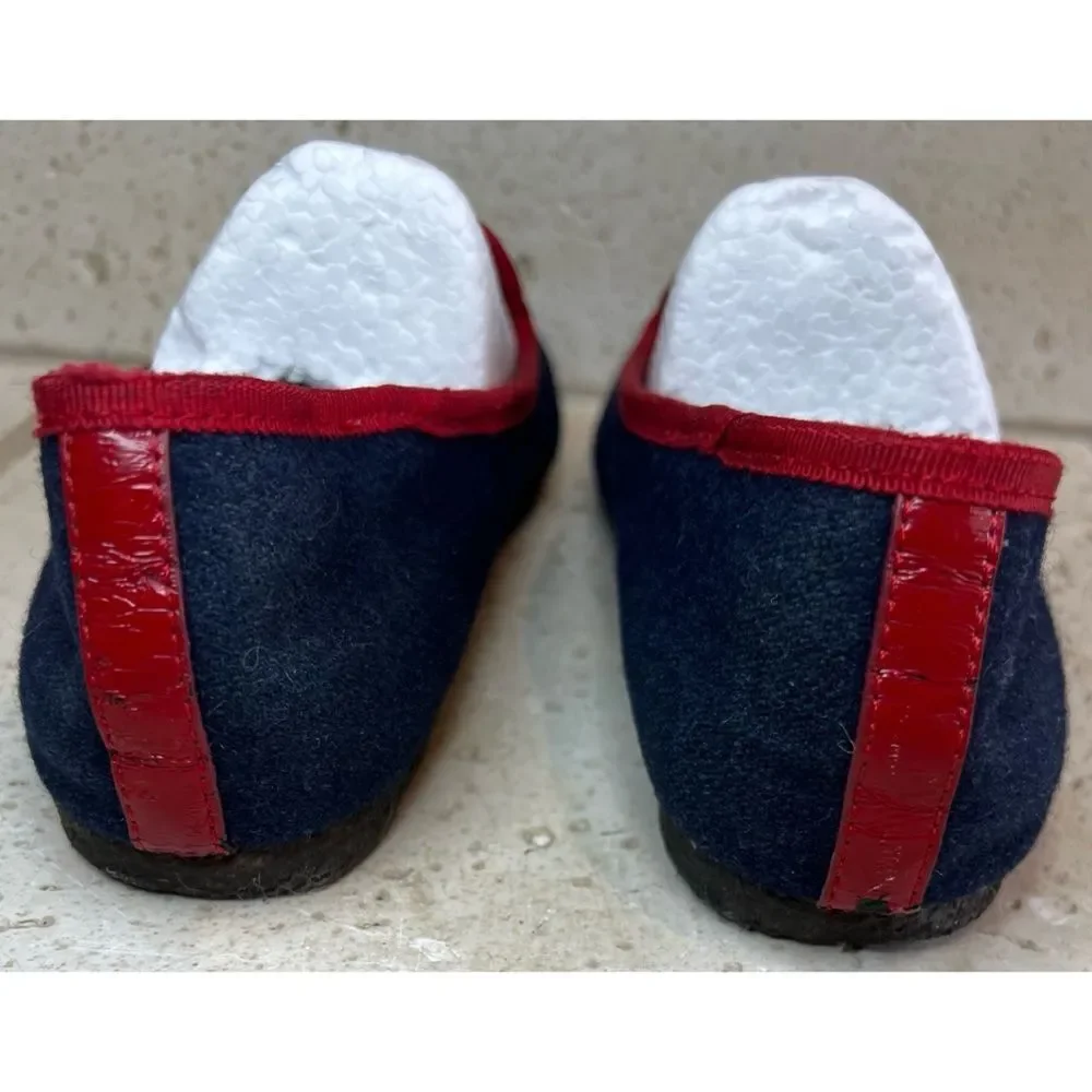 TORY BURCH Navy Blue Billy Logo Wool felt slippers Slip on Loafers Women's Sz 5